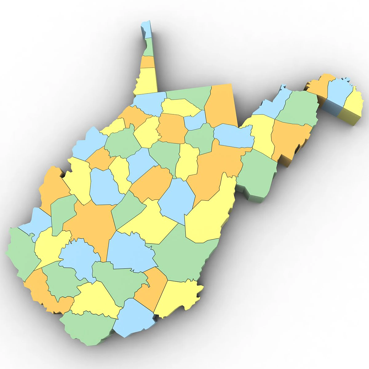 West virginia political map 3D Model .c4d .max .obj .3ds .fbx .stl .blend 