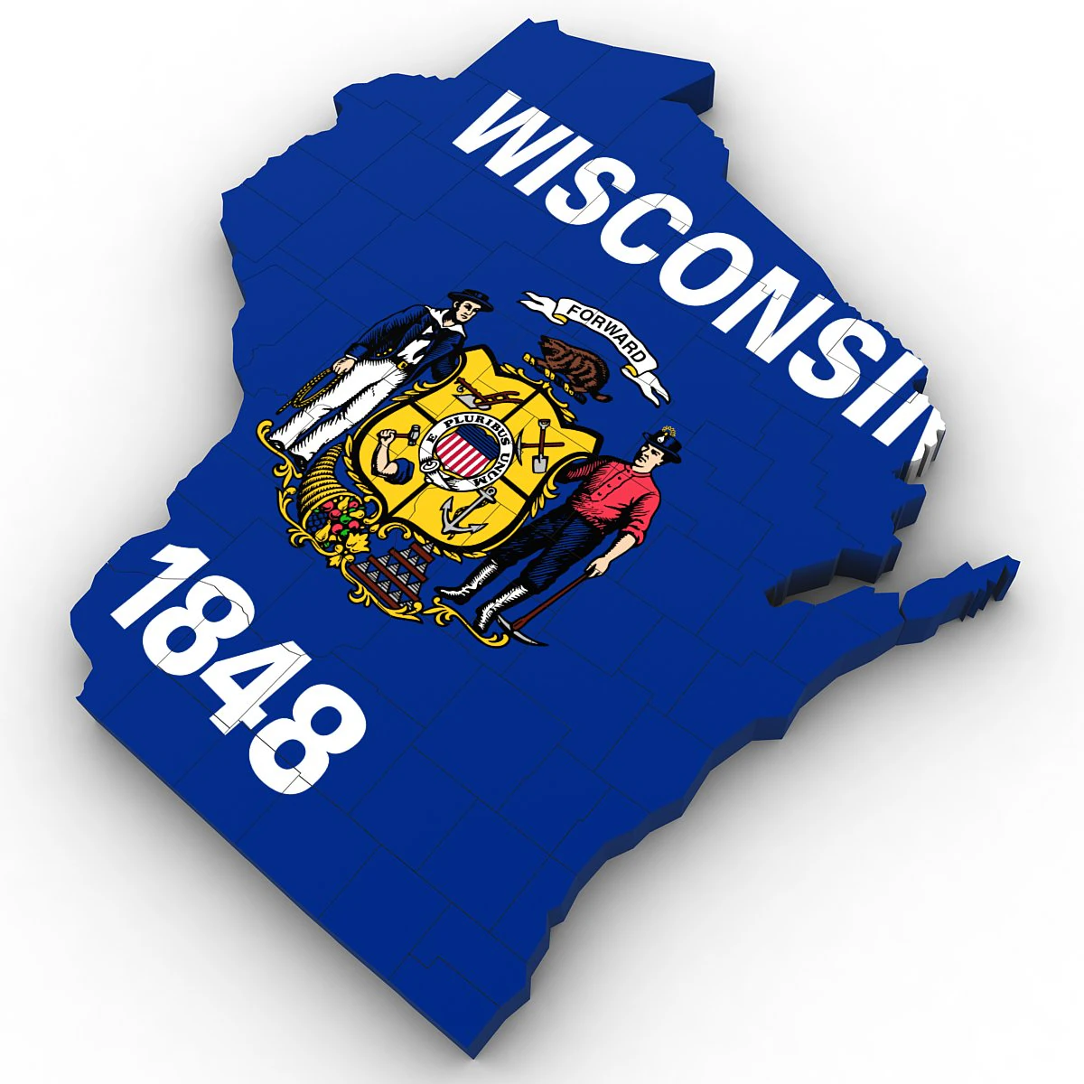 Wisconsin political map 3D Model .c4d .max .obj .3ds .fbx .stl .blend 