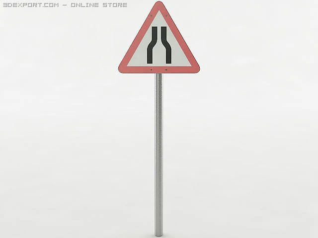 road narrows sign 3D Model .c4d .max .obj .3ds .fbx .stl .blend 