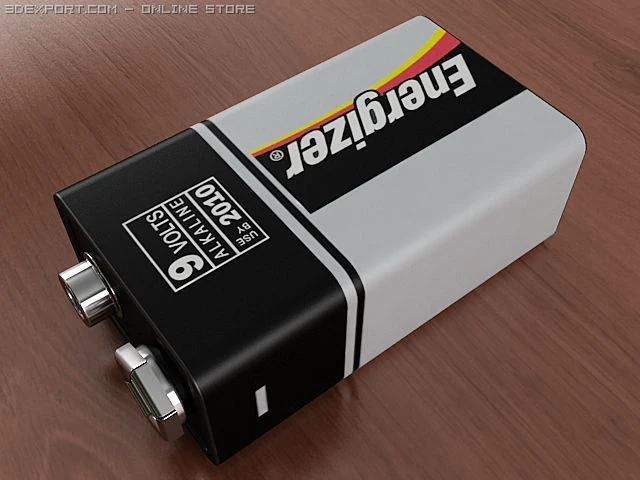 9v battery 3D Model .c4d .max .obj .3ds .fbx .stl .blend
