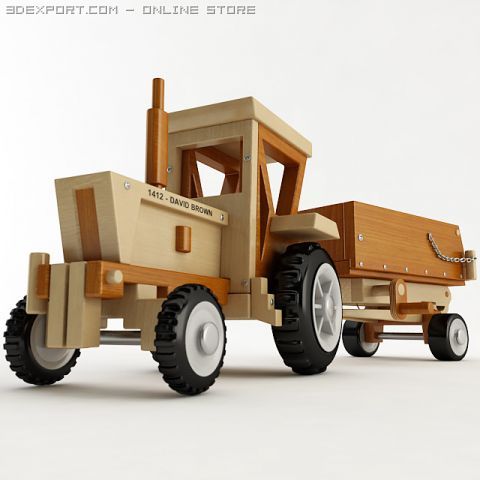 toy tractor and trailer Model 3D .c4d .max .obj .3ds .fbx .stl .blend 