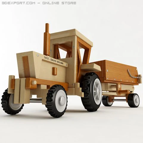 toy tractor and trailer 3D Model .c4d .max .obj .3ds .fbx .stl .blend