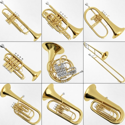 brass musical instrument collection Modelo 3D .c4d .max .obj .3ds .fbx .stl .blend