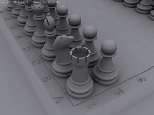 chess set with table 3D 模型