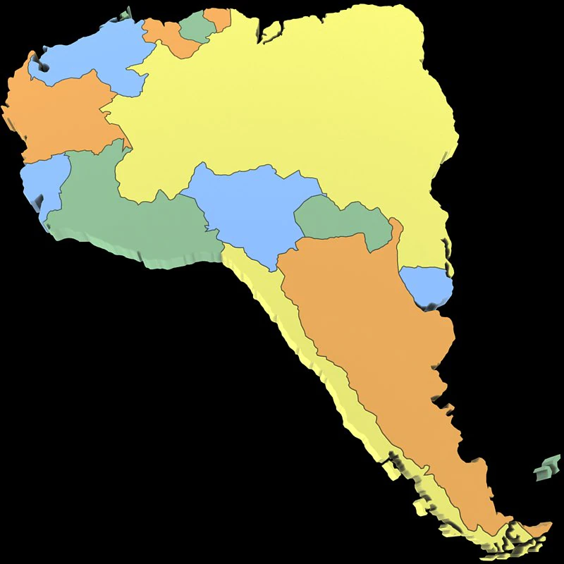 South america map 3D Model .c4d .max .obj .3ds .fbx .stl .blend