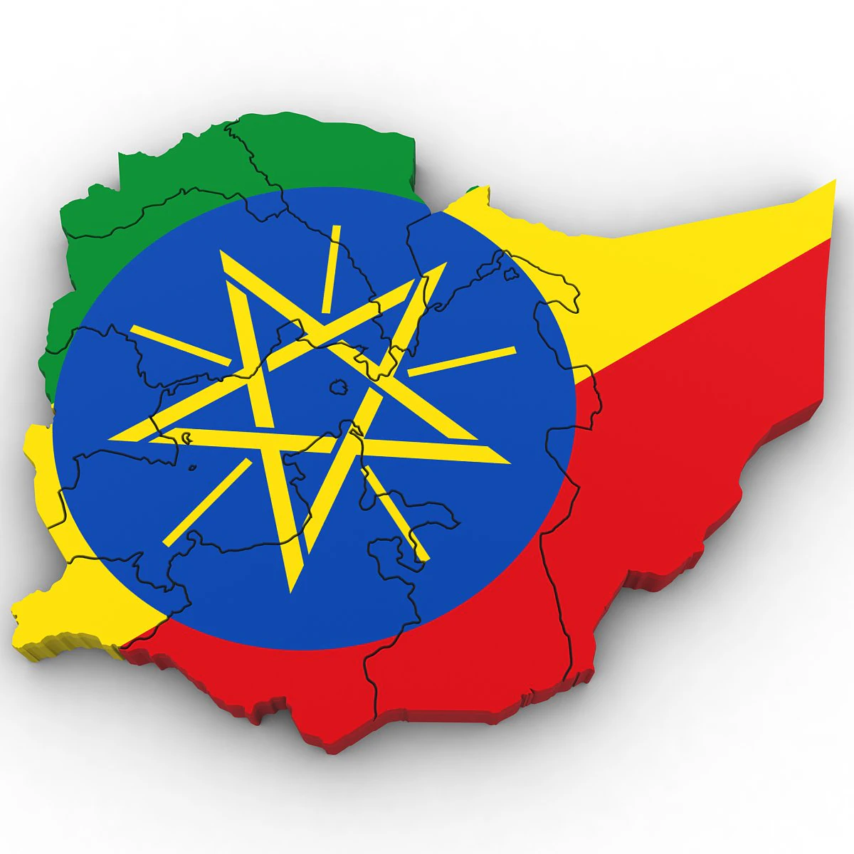 3D politische Karte von &Auml;thiopien 3D Modell .c4d .max .obj .3ds .fbx .stl .blend 
