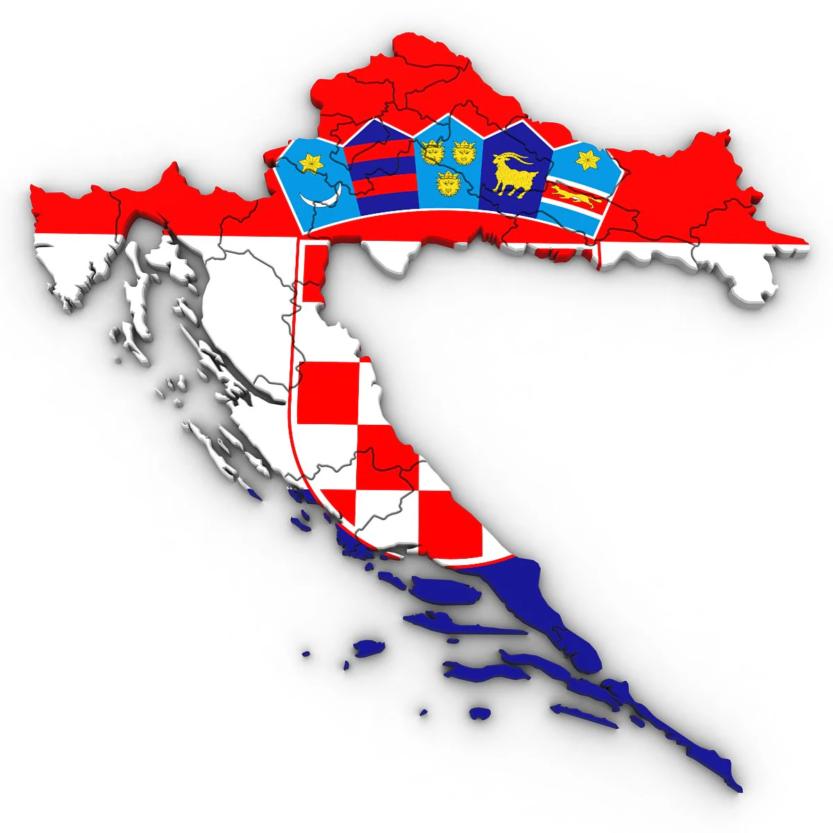 3d political map of croatia 3D Model .c4d .max .obj .3ds .fbx .stl .blend 