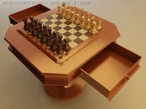 chess set with table   vray Model 3D