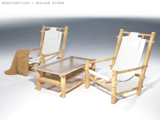 bamboo chaise longue for the swiming pool 3D Model .c4d .max .obj .3ds .fbx .stl .blend 