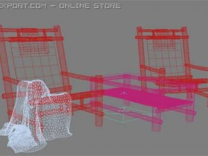 bamboo chaise longue for the swiming pool 3D Model