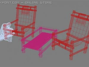 bamboo chaise longue for the swiming pool 3D Model