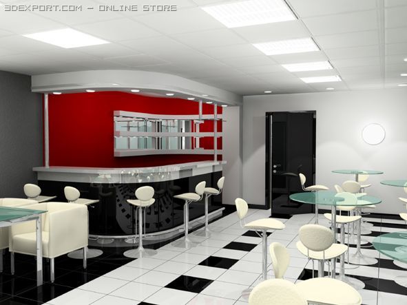 cafe 3D Model .c4d .max .obj .3ds .fbx .stl .blend 