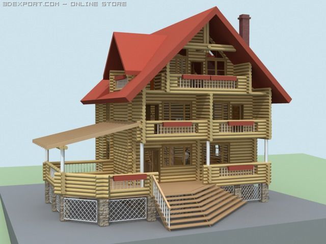 wooden hotel log building Model 3D .c4d .max .obj .3ds .fbx .stl .blend 
