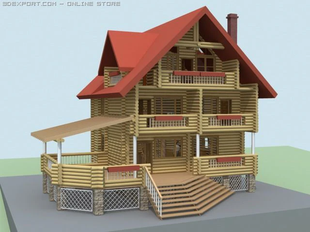 wooden hotel log building 3D Model .c4d .max .obj .3ds .fbx .stl .blend 