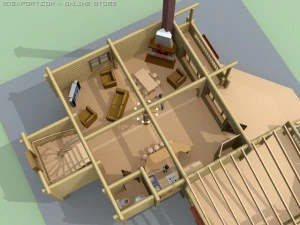 wooden hotel log building 3D Model