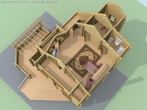 wooden hotel log building Model 3D