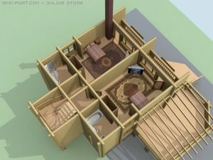 wooden hotel log building 3D Model