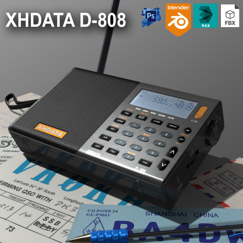 XHDATA D-808 Multi Band Portable Radio Modelo 3D .c4d .max .obj .3ds .fbx .stl .blend