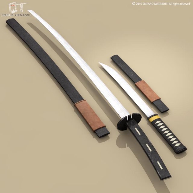 katana and wakizashi Model 3D .c4d .max .obj .3ds .fbx .stl .blend 