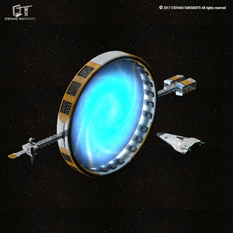 stargate with sci-fi shuttle 3D Model .c4d .max .obj .3ds .fbx .stl .blend