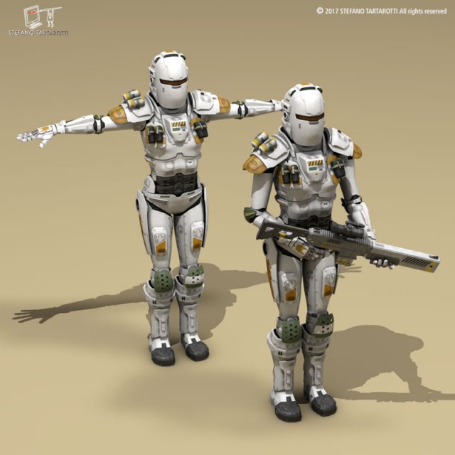 sci-fi female armoured soldier 3D Модель .c4d .max .obj .3ds .fbx .stl .blend 