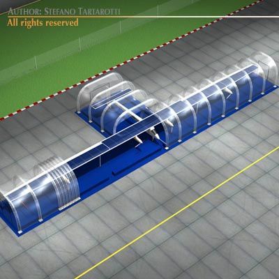 solar impulse with inflatable hangar 3D Модель .c4d .max .obj .3ds .fbx .stl .blend 