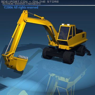 excavator with wheels 3D Model .c4d .max .obj .3ds .fbx .stl .blend 