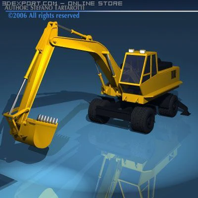 excavator with wheels 3D Model .c4d .max .obj .3ds .fbx .stl .blend 