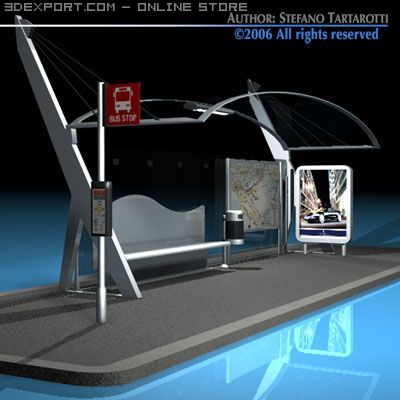 bus stop3 3D 모델 .c4d .max .obj .3ds .fbx .stl .blend 