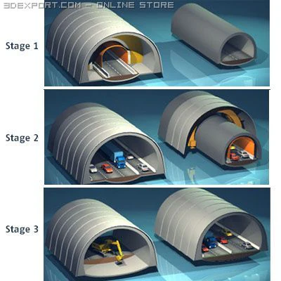 highway tunnels cutaway 3D Model .c4d .max .obj .3ds .fbx .stl .blend