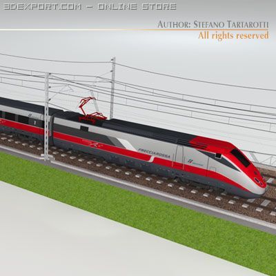 high speed train etr500 frecciarossa and main line 3D Model .c4d .max .obj .3ds .fbx .stl .blend 