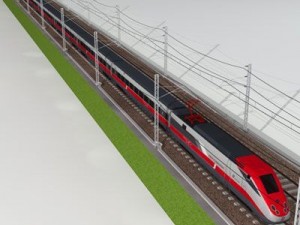 high speed train etr500 frecciarossa and main line 3D Model