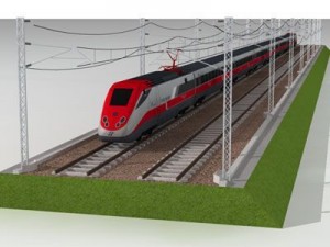 high speed train etr500 frecciarossa and main line 3D Model