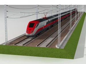 high speed train etr500 frecciarossa and main line 3D Model
