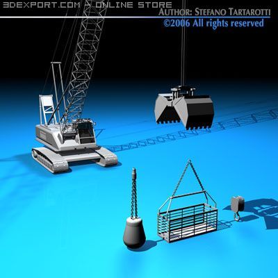 crane with dipper bucket 3D Model .c4d .max .obj .3ds .fbx .stl .blend 