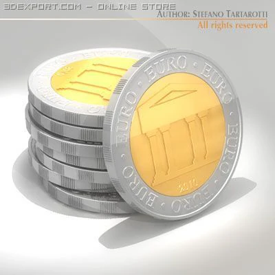 euro coins 3D Model .c4d .max .obj .3ds .fbx .stl .blend