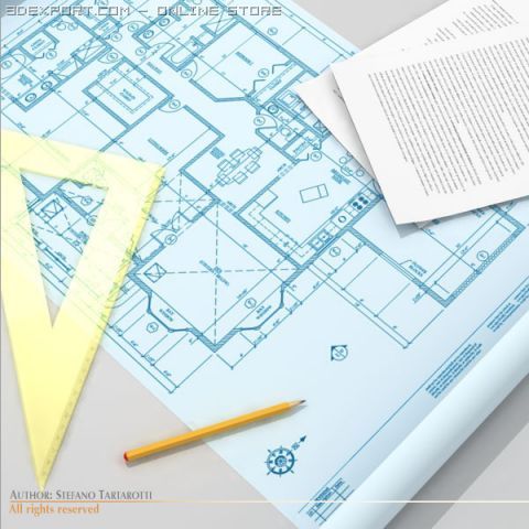 architect desk set Model 3D .c4d .max .obj .3ds .fbx .stl .blend 
