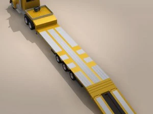 truck with stepframe trailer and excavator 3D Model