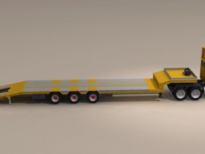 truck with stepframe trailer and excavator Model 3D