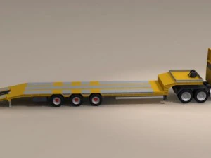 truck with stepframe trailer and excavator 3D Model