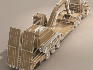 truck with stepframe trailer and excavator 3D Model