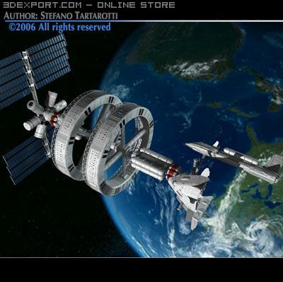 space station with spaceships 3D Модель .c4d .max .obj .3ds .fbx .stl .blend 