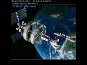 space station with spaceships 3D-Modell