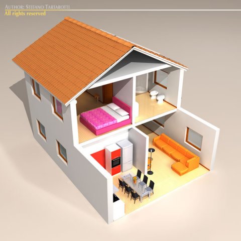 house cutaway two floor 3Dモデル .c4d .max .obj .3ds .fbx .stl .blend 