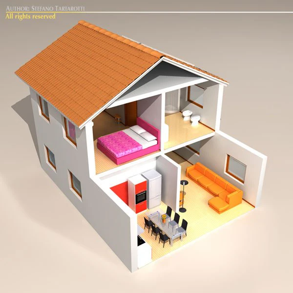 house cutaway two floor 3D Model .c4d .max .obj .3ds .fbx .stl .blend 