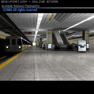 subway station with train 3D Model .c4d .max .obj .3ds .fbx .stl .blend 