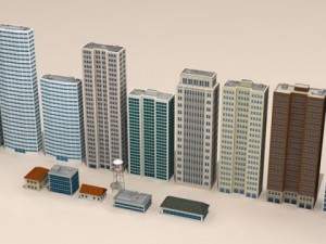 low poly buildings collection 3D Model