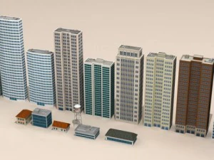 low poly buildings collection 3D Model