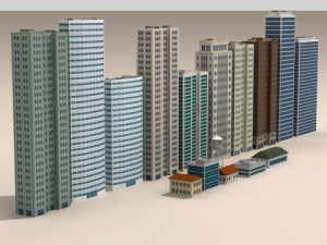 low poly buildings collection 3D Model
