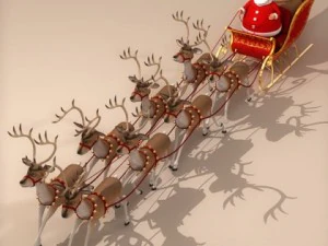 Мультяшный Санта в санях с оленями 3D Модель